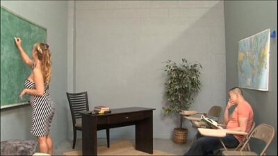 Ballbusting and Cockbiting Blowjob in the Classroom
