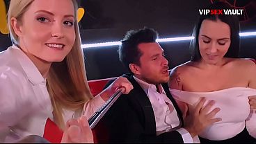 Big-Tit Brunette Gets Her Nipples Sucked While Blonde Films It All