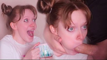 Crazy redhead stepsister roughly and deeply sucks a big cock