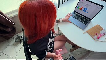 Cum on my redhead StepMom’s tits in the kitchen after she asked me to help her with her work