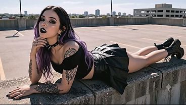 Horny Goth Babe Gets Fucked on a Rooftop Parking Lot (AI)