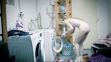Hot MILF from Austria gets fucked in the ass while doing laundry