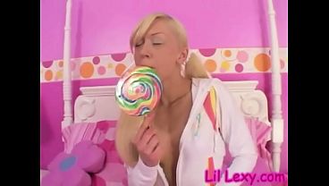 Lil Lexy with small tits Masturbate with Lollipop