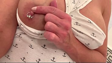 Oiled my BigTits and Pierced Nipples and Masturbates with Silver Vibrator
