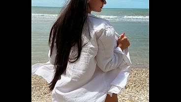 Pink bikini and beauty chill dance on the beach