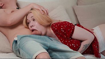 Step Mom with Huge Tits Gets Face Fucked by Stepson on the Couch Then Takes a Deep Creampie in Spoon and Doggy Style