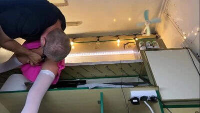 The boss is fixing sexy shop assistant’s panties and licking her tits, ass and pussy before work