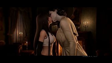 Tifa Lockhard x Lady Dimitrescu Lesbian kissing (Final Fantasy VII/Resident Evil/AI generated)